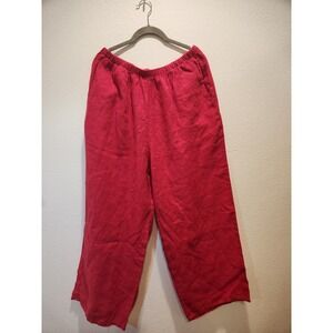 NWOT FLAX Linen Pants Women M Red Elastic Waist 100%‎ Linen Made Lithuania wide